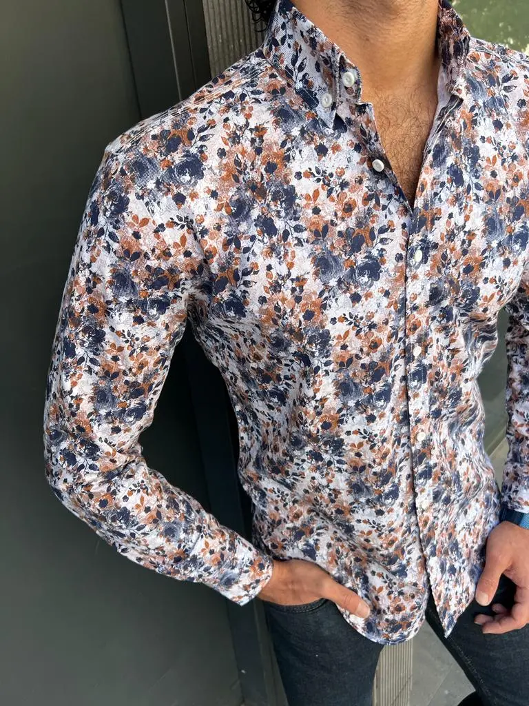 Patterned Slim Fit Cotton Floral Print Casual Shirt