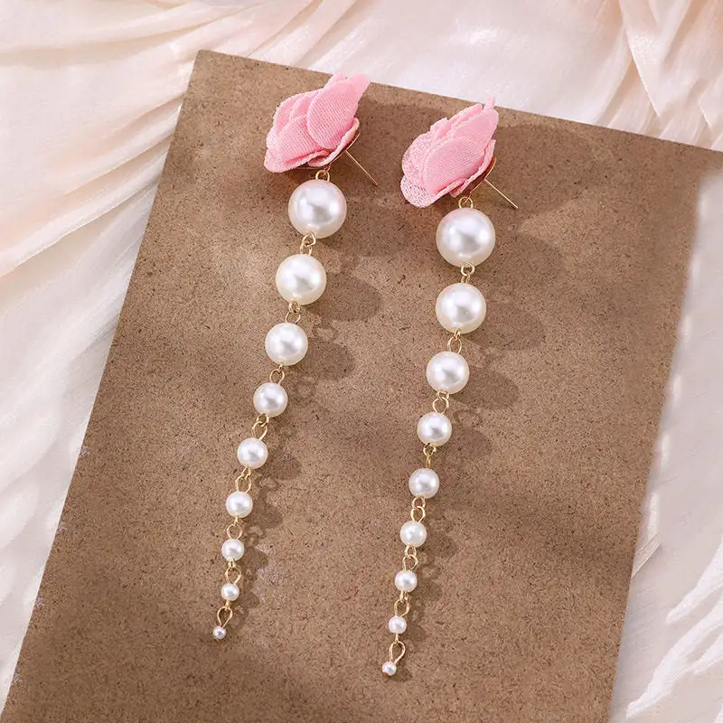 Floral Pearl Fringe Drop Earrings