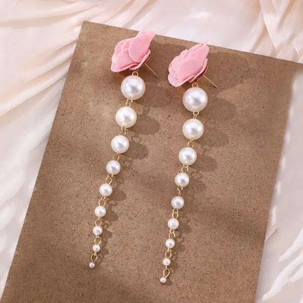 Floral Pearl Fringe Drop Earrings
