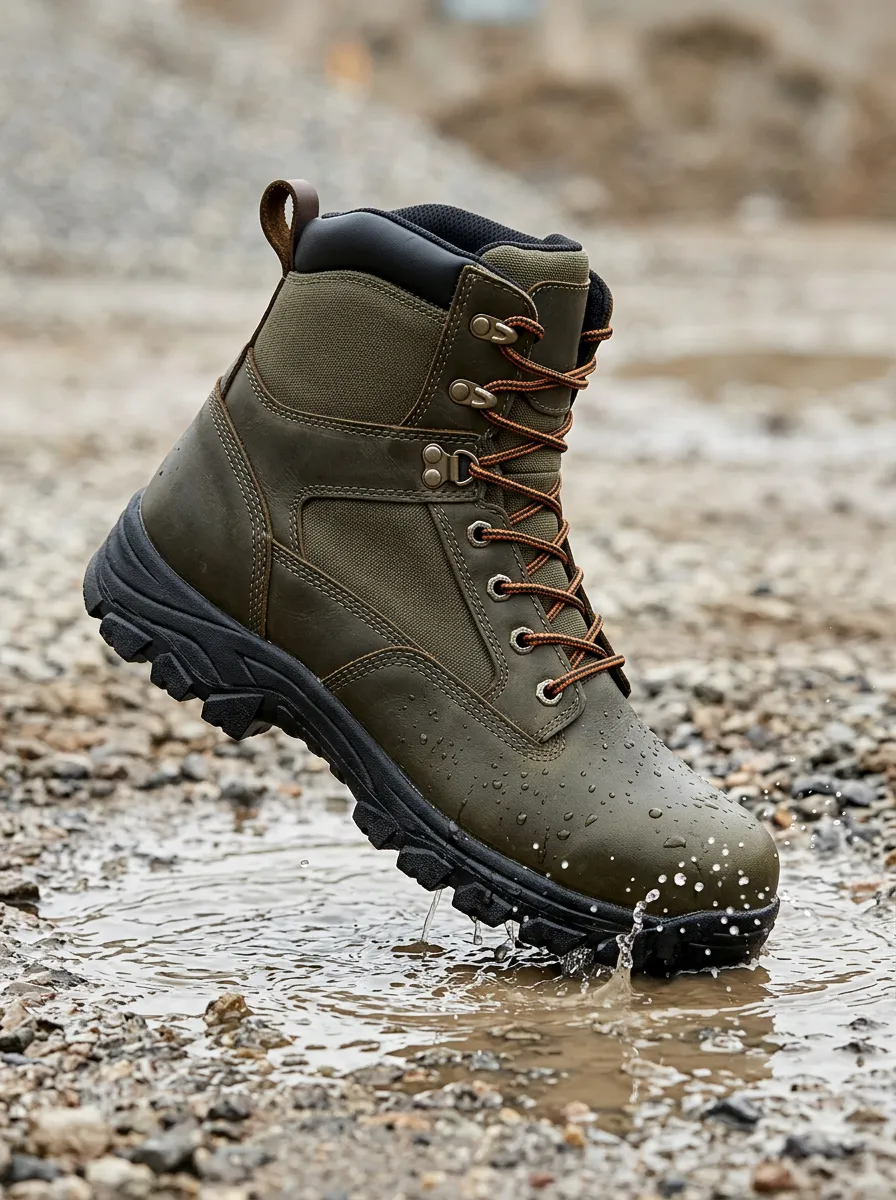 Unisex Outdoor Hiking Waterproof Olive Green Leather Work Boots