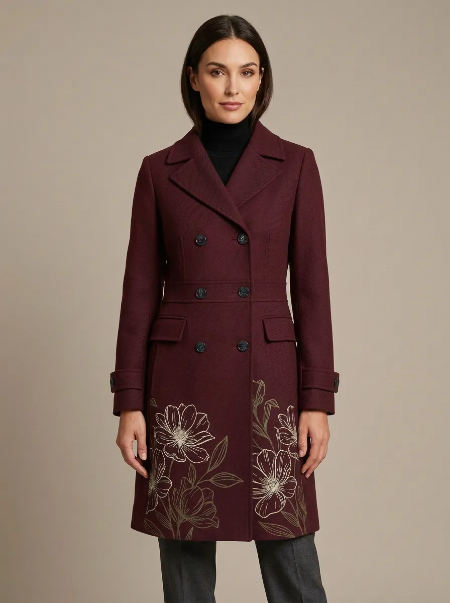Women's Floral Botanical Printed Double-Breasted Coat
