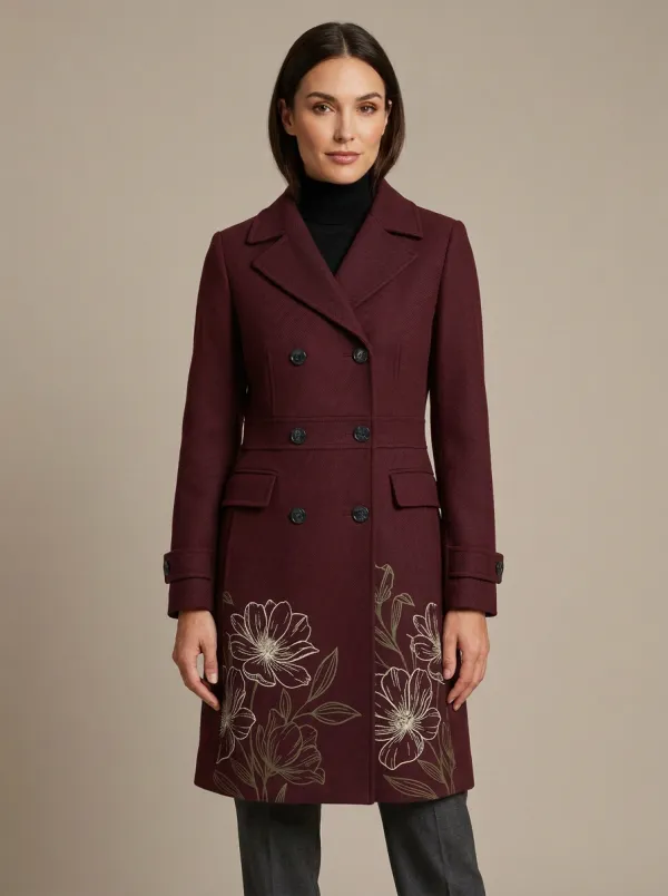 Women's Floral Botanical Printed Double-Breasted Coat