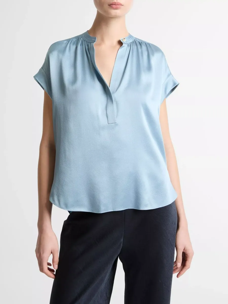 Soft Notched Cap Sleeve Blouse