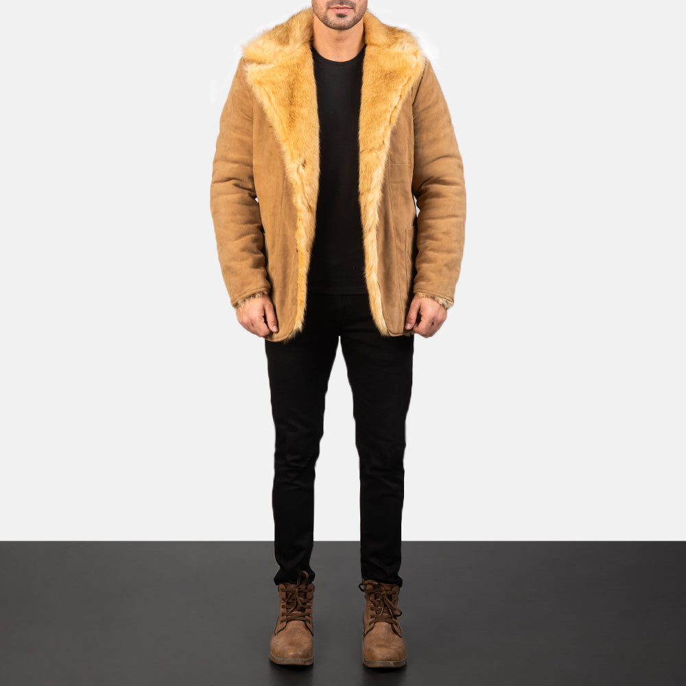 Men's Suede Leather Fur Trim Coat