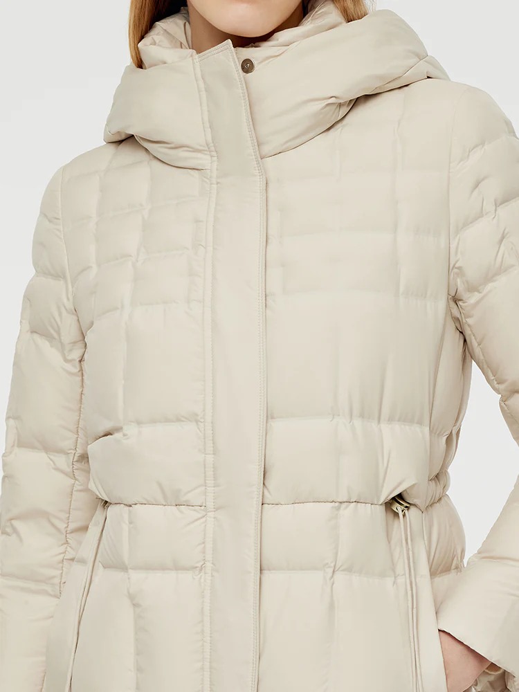 Drawstring Hooded Long Goose Down Coat