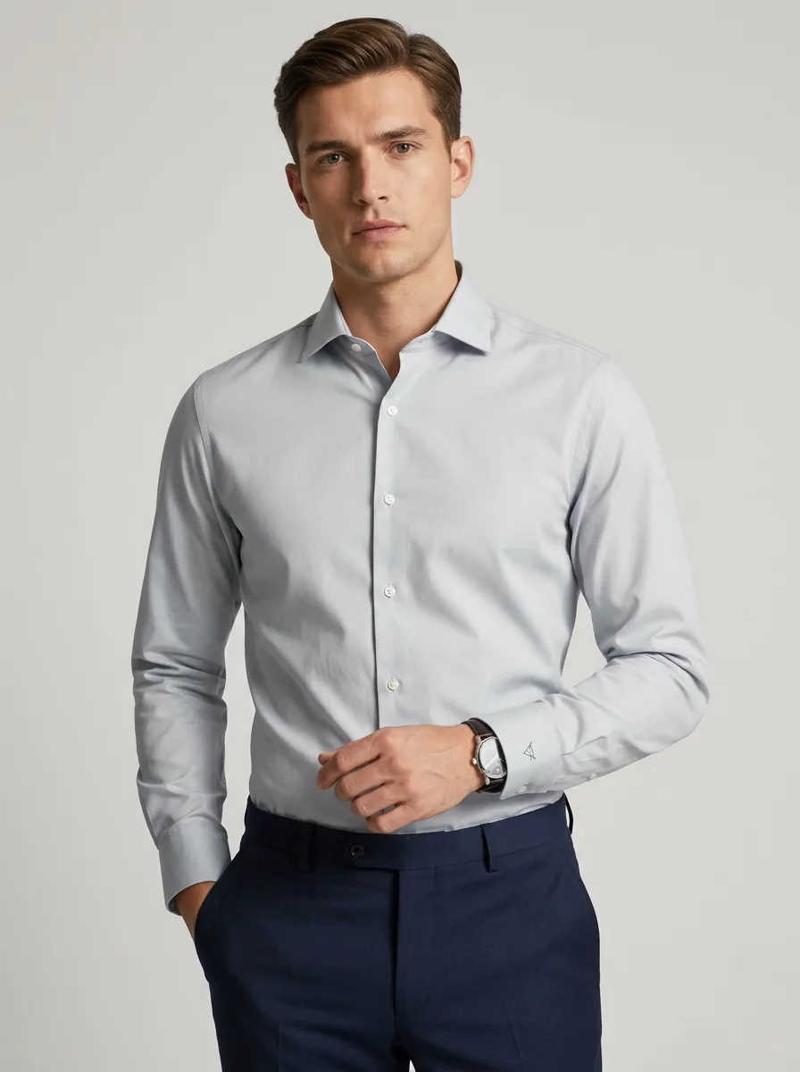 Men's Non-Iron Cotton  Logo Embroidered Long Sleeve Shirt