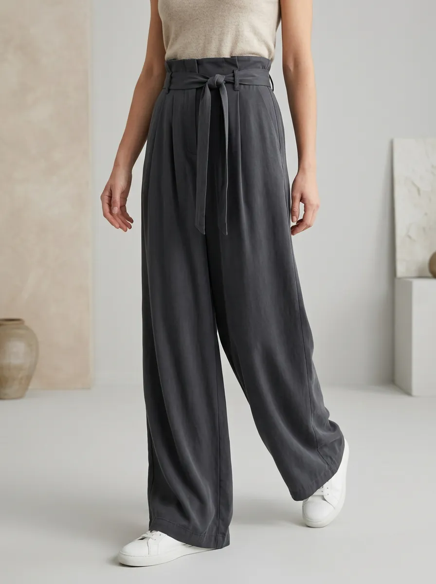 Wide-Leg Belted Casual Wide Leg Pants