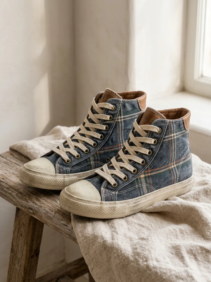 Women's Urban Vintage Plaid Pattern Patterned High Top Canvas Shoes