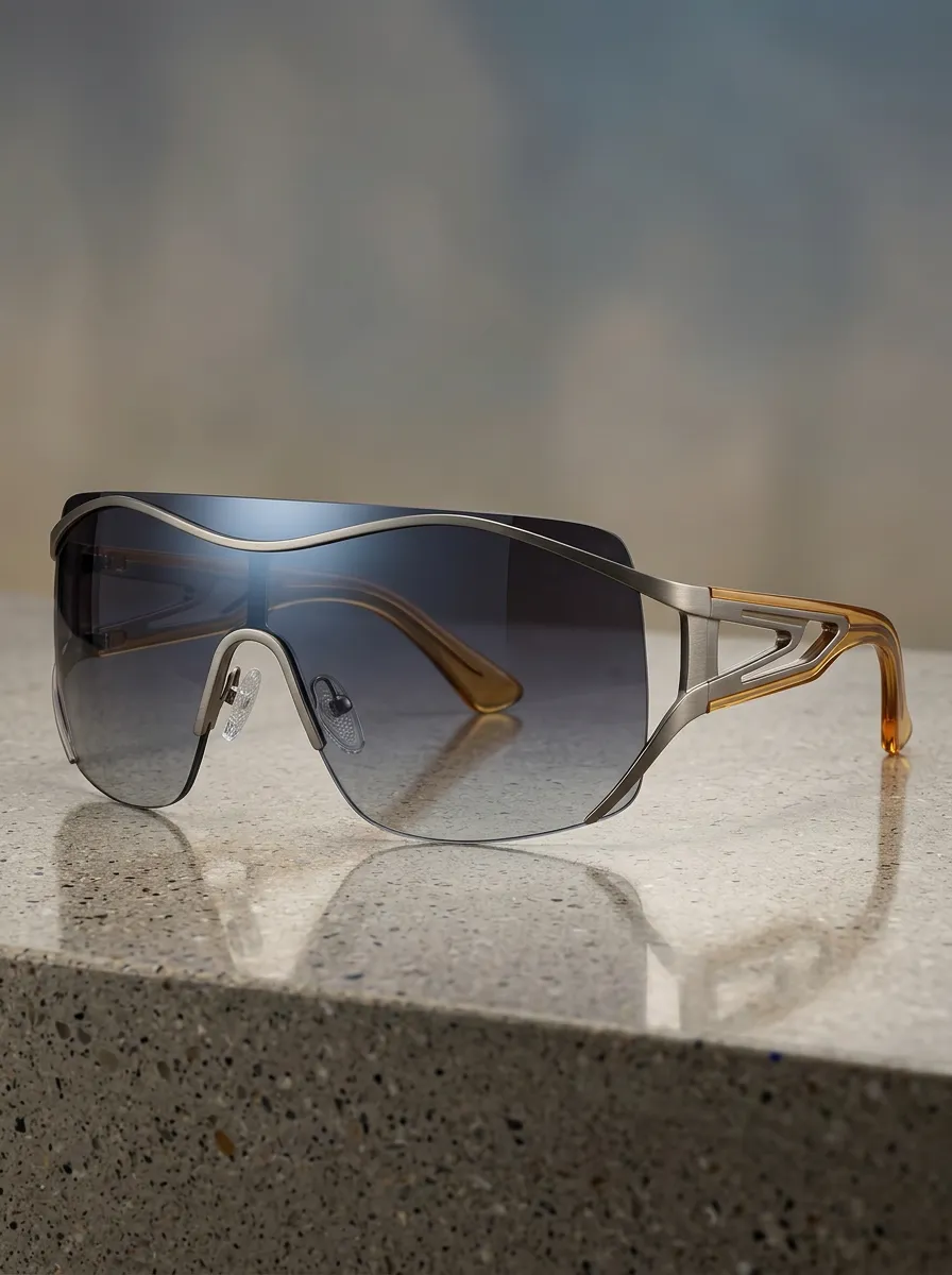 Unisex Futuristic Shield Oversized Gradient Lens Sunglasses
