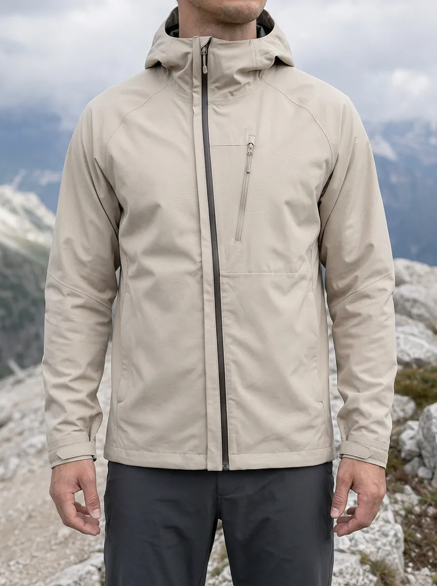Men's Highland Hiking Topographic Map Printed Hooded Jacket