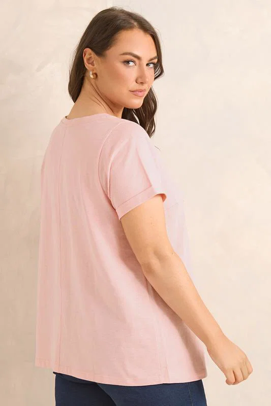 Blush Pink V-Neck Cotton T-Shirt detail 2
