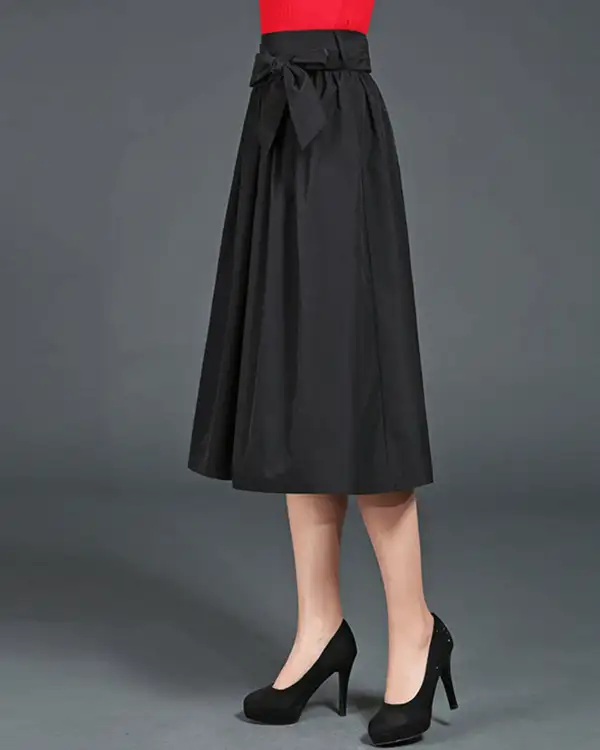 Belted Cotton A Line Midi Skirt