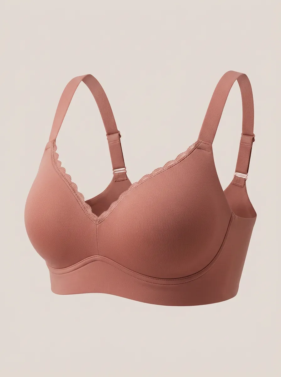 Women's Daily Comfort Dusty Pink Lace Trimmed Bra Top
