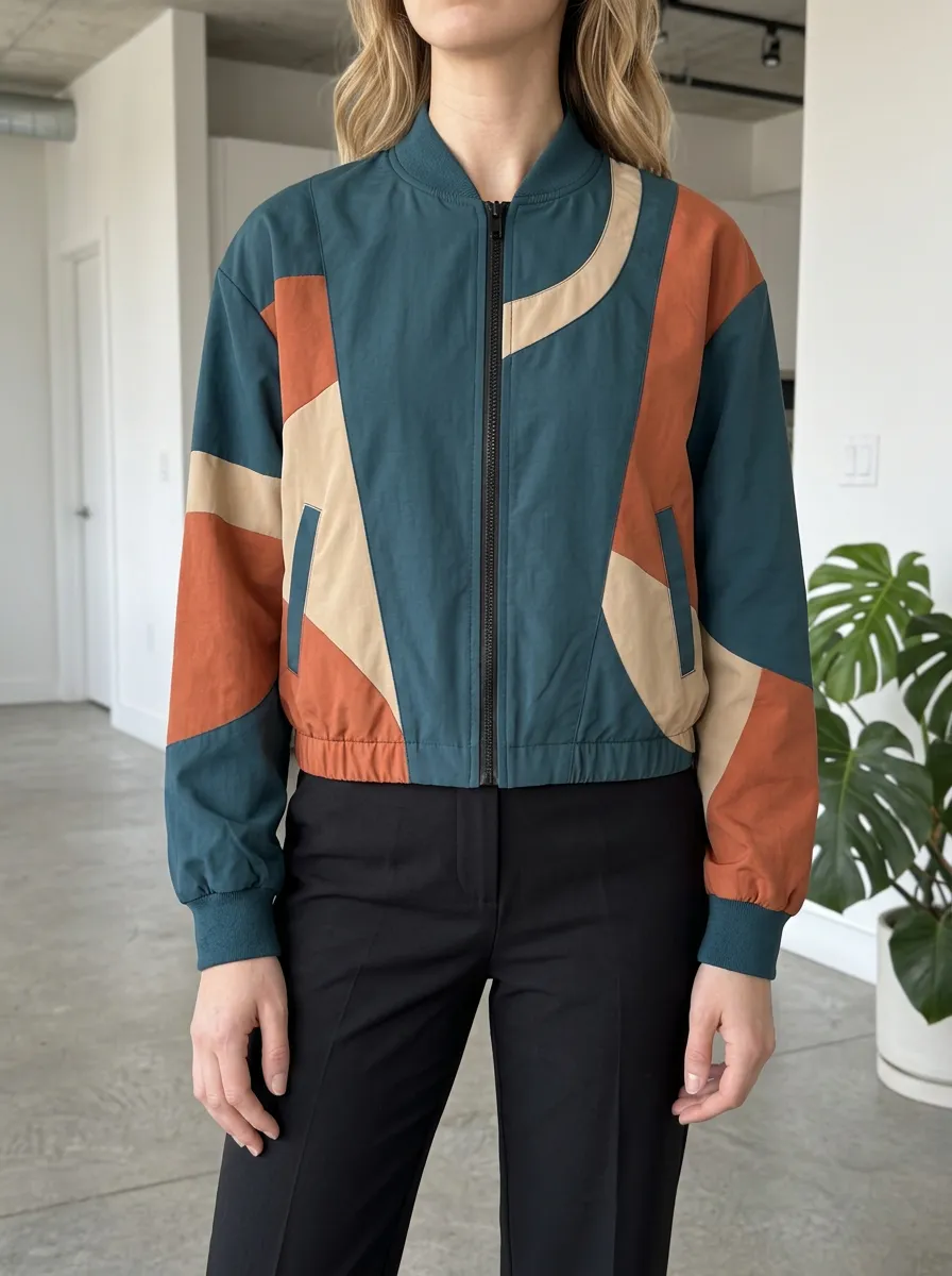 Women's Everyday Retro Geometric Colorblock Bomber Jacket