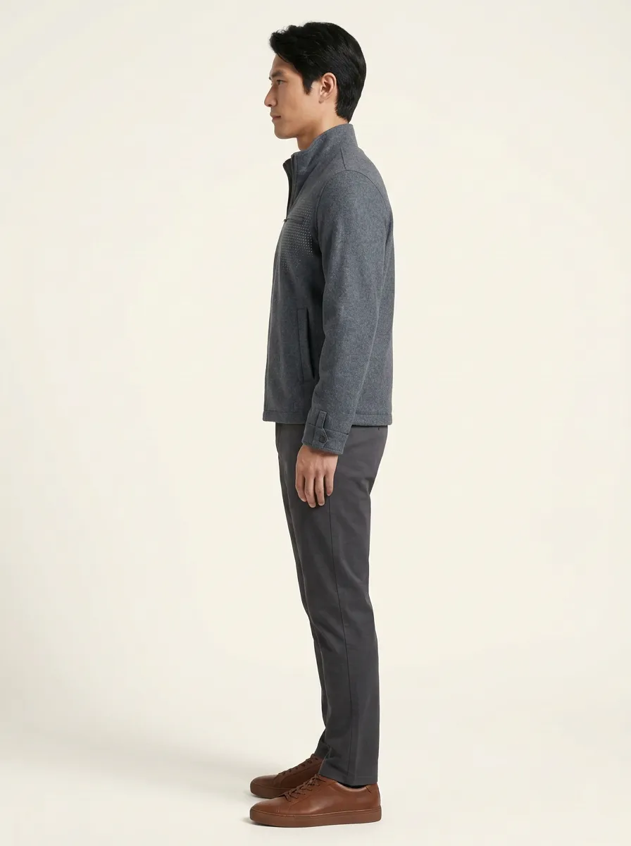 Men's Dot-Graphic Zip-Chest Stand-Collar Jacket