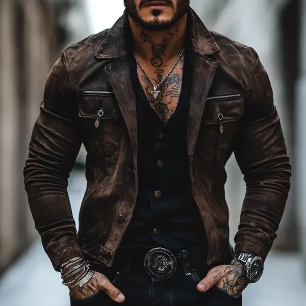 Suede Button Distressed Jacket