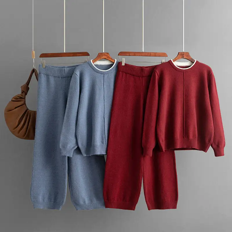 Structured Contrast Color Loose Sweater Pants Set