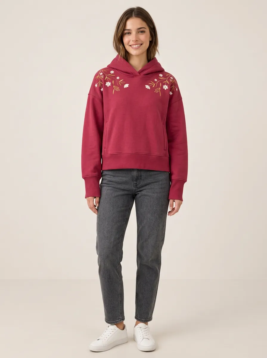 Weekend Ready Women's Floral Embroidered Graphic Nature Inspired Hoodie