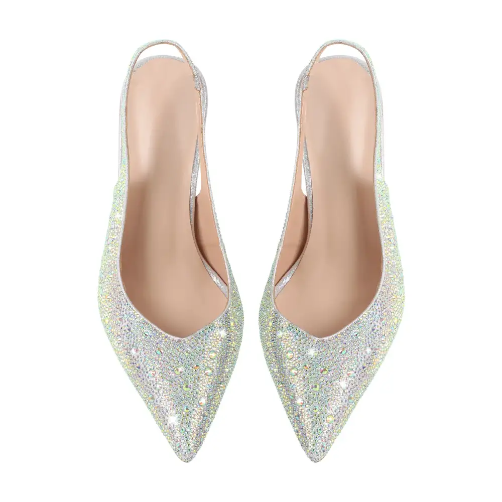Rhinestone Pointed Toe Chunky Heel Slingback Pumps