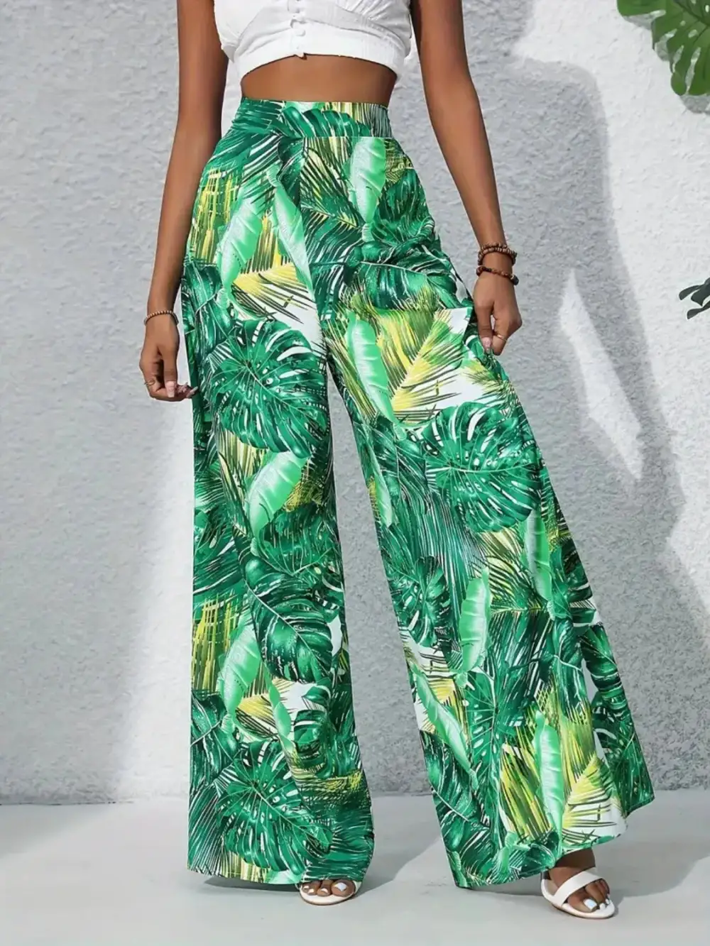 Wide Leg High Waist Printed Casual Pants