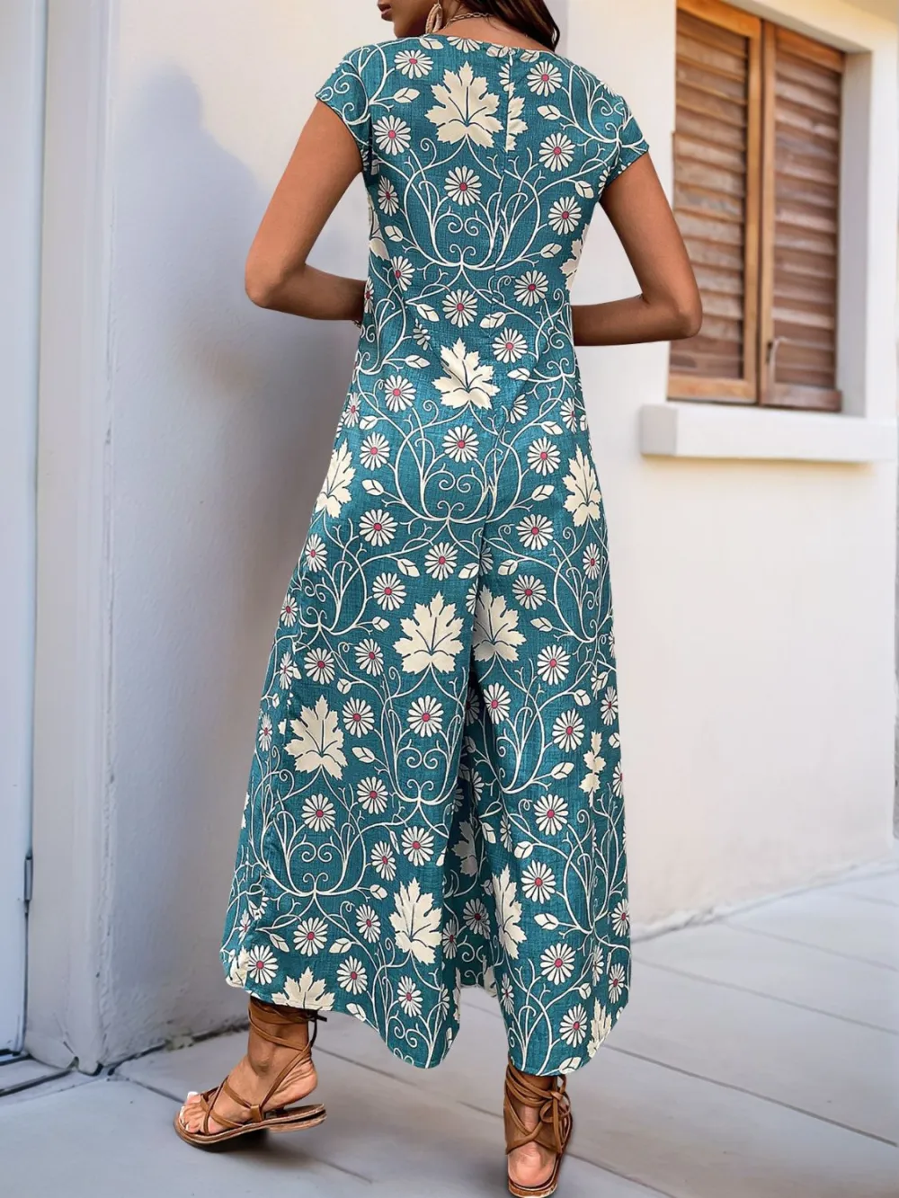 Round Neck Cap Sleeve Wide Leg Jumpsuit
