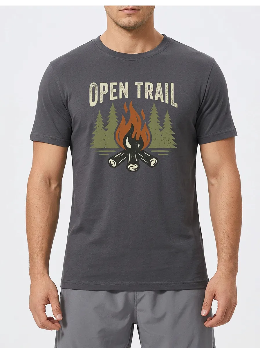 Men's Camping Lover Open Trail Campfire Forest Printed T-shirt