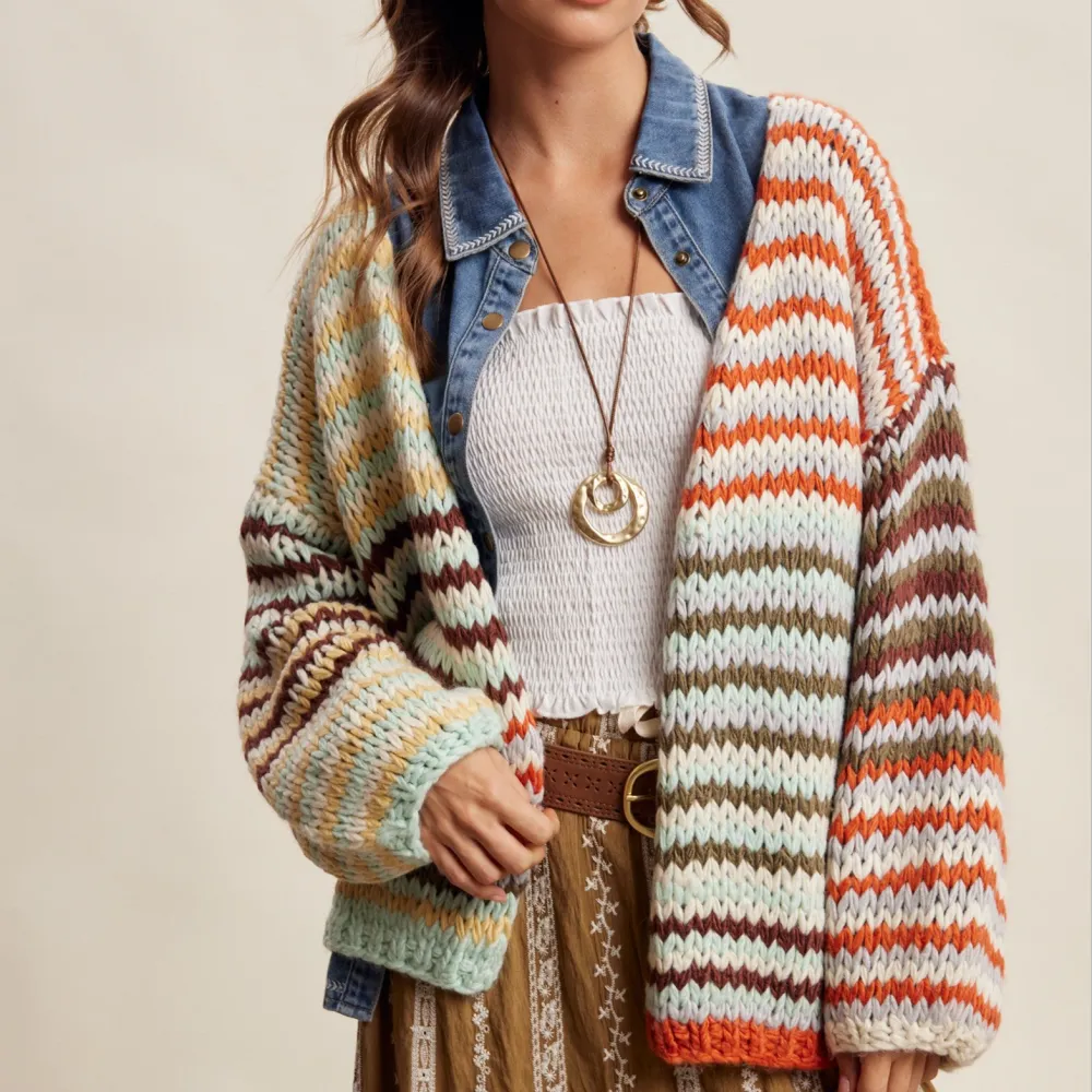 Open Front Chunky Knit Ribbed Oversized Cardigan