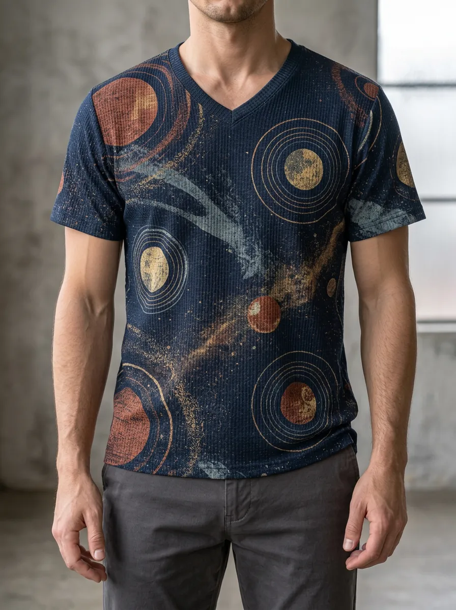 Men's Cosmic Astronomy Lover Solar System V-Neck T-Shirt