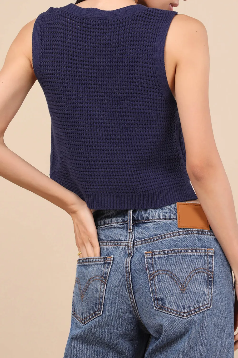 Knit Button-Front Cropped Tank Top