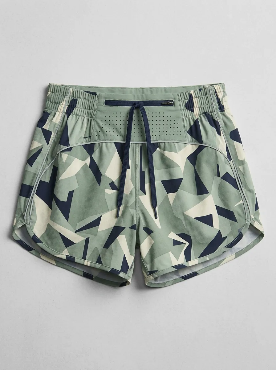 Women's Athletic Geometric Camo Printed Running Shorts
