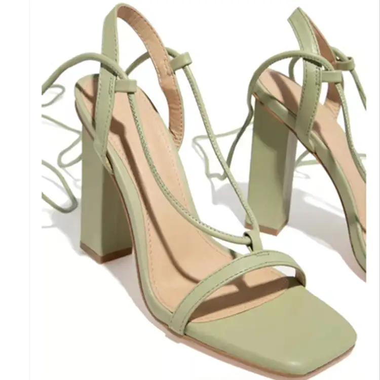 Square Toe Lace Up Crystal Detail Strappy High Heels