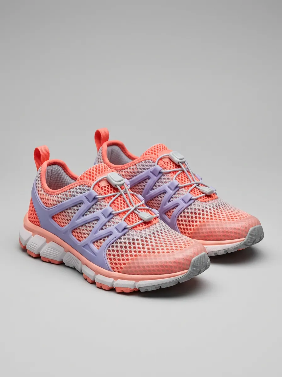 Women's Sporty Casual Peach Purple Mesh Printed Sneakers