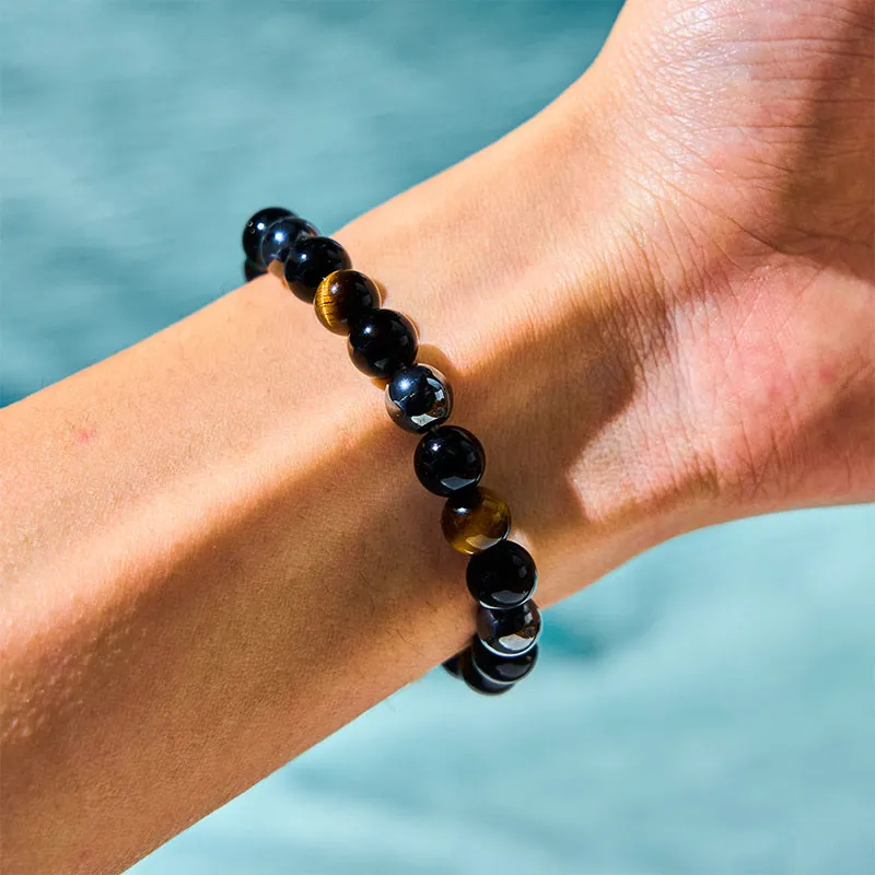 Refined Natural Tiger Eye Obsidian Hematite Powerful Bracelet