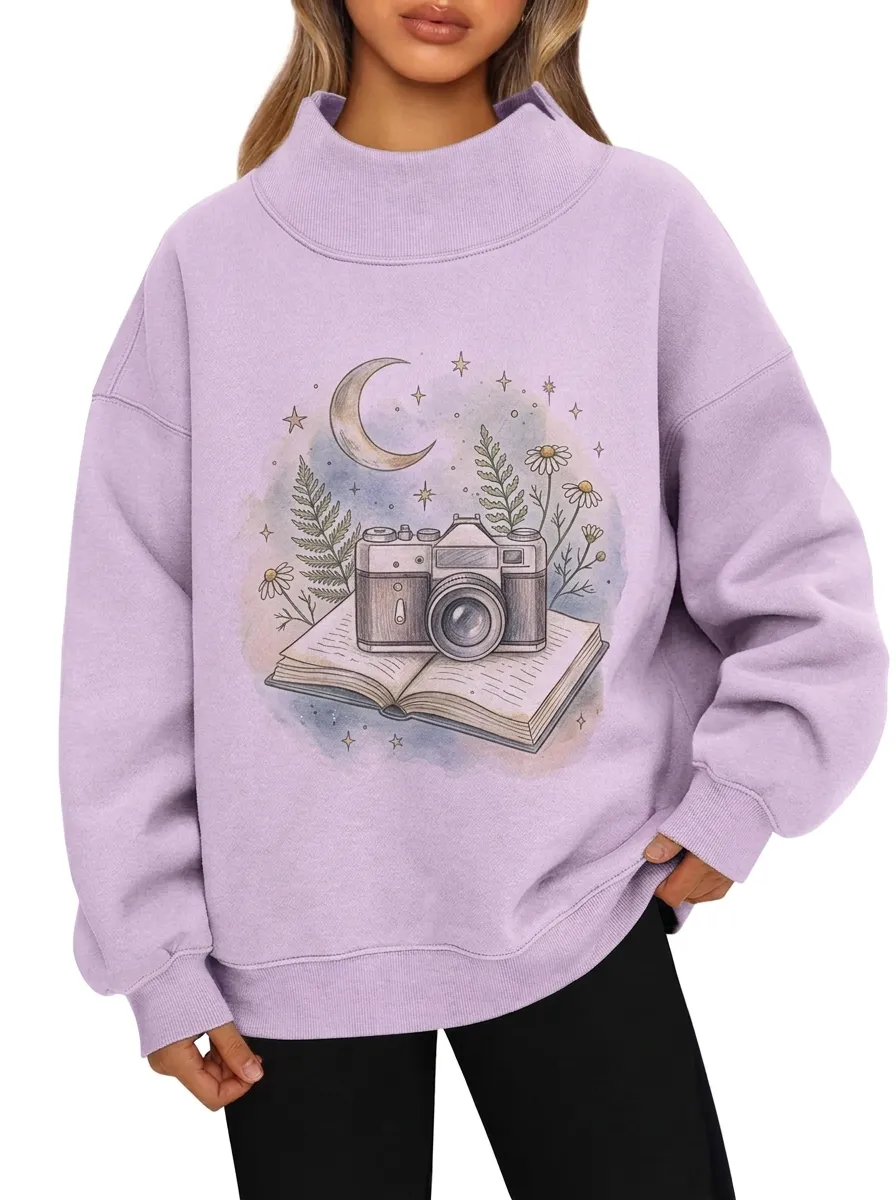 Women's Photography Book Moon Floral Graphic Sweatshirt