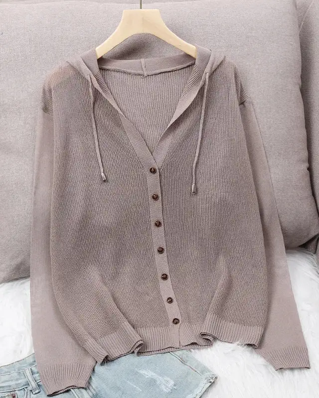 Silk-Blend Hooded Openwork Cardigan