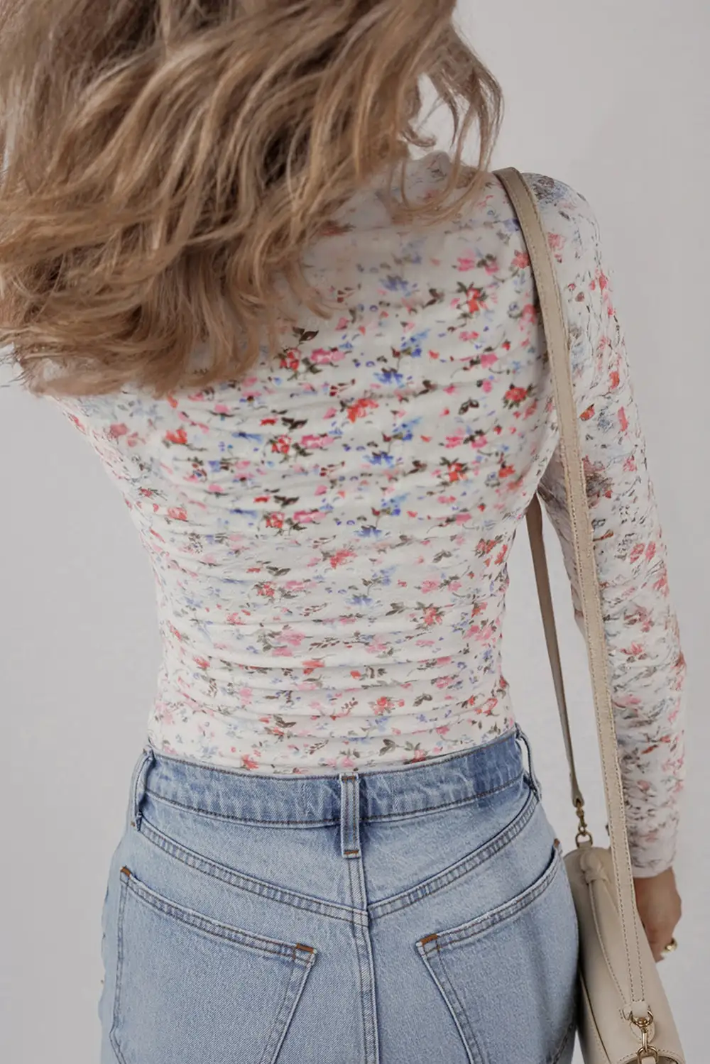 Floral Print Textured Long Sleeve Women's Top