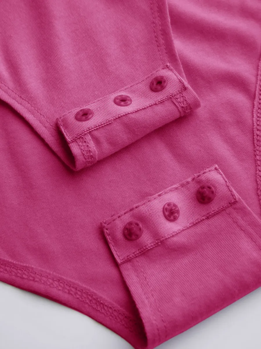 Collar Solid Button Long Sleeve Blouse Bodysuit
