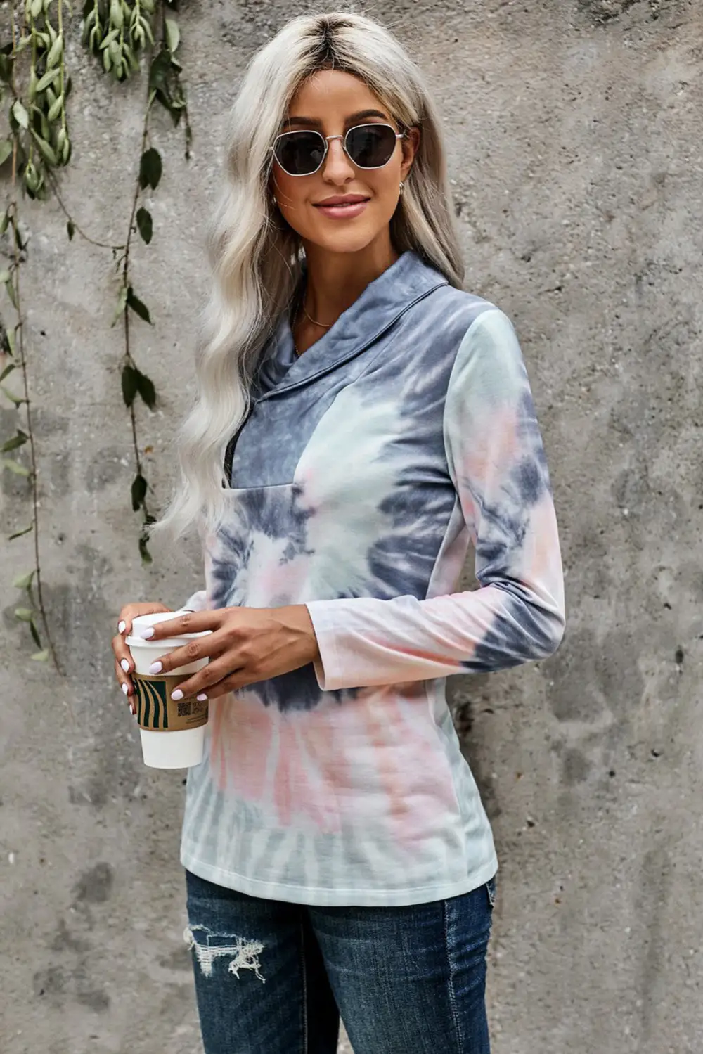 Tie Dye Print Zipper Top