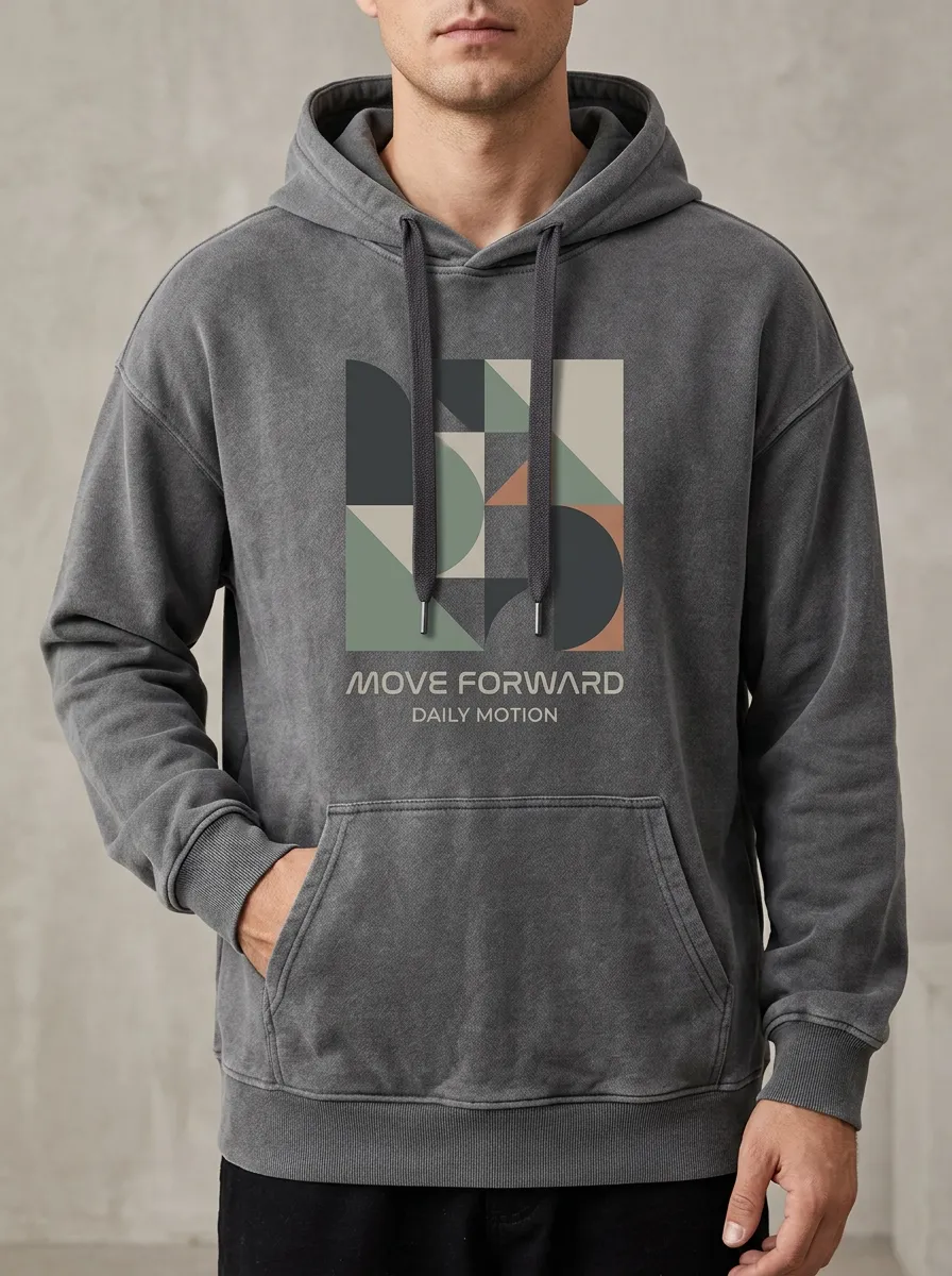 Men's Geometric Abstract Move Forward Print Hoodie