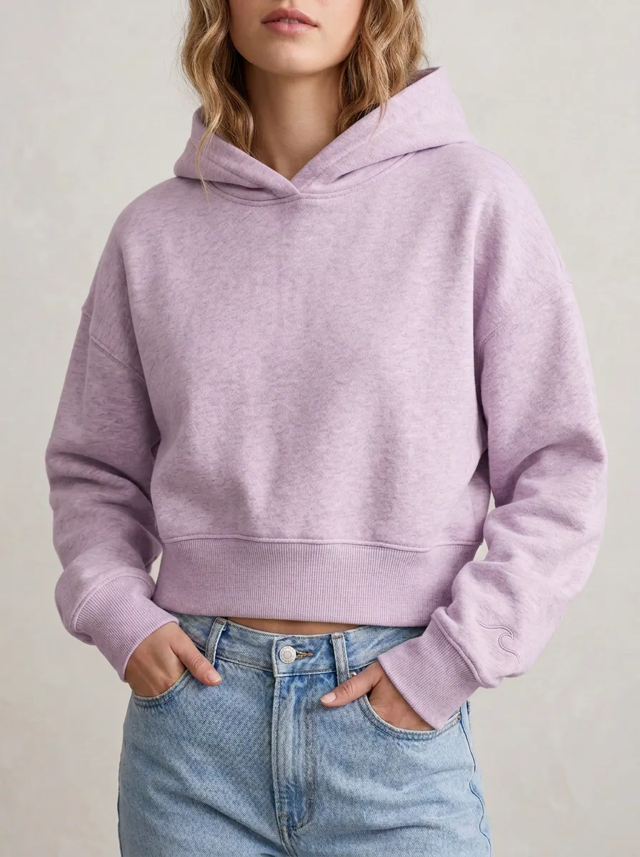 Women's Minimalist Solid Beige Plain Cropped Hoodie