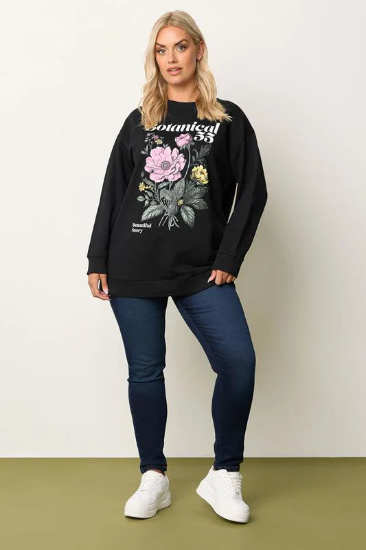 Black 'Botanical' Floral Sweatshirt detail 1