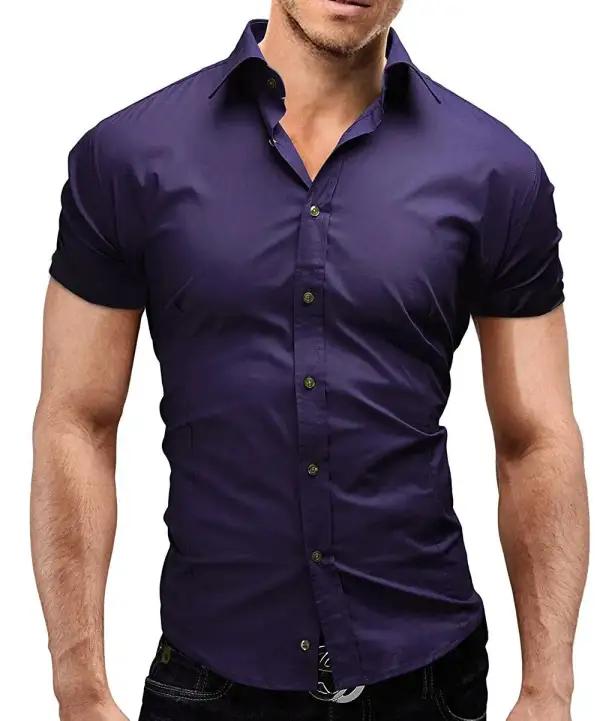 Short Sleeve Slim Fit Casual Dress Shirt