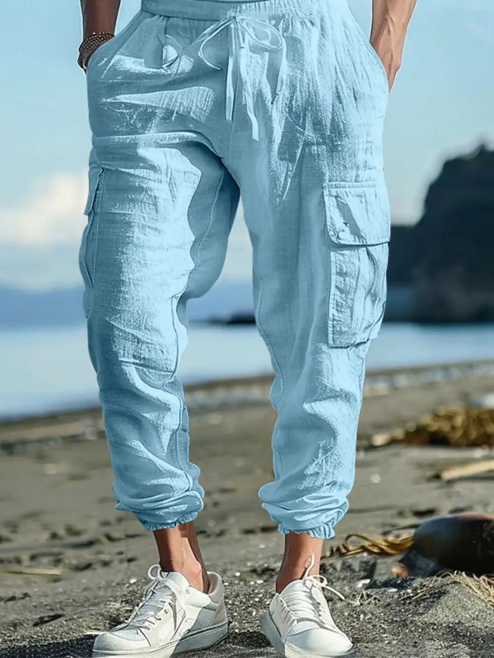 Refined Men's Full Size Casual Cargo Pants with Drawstring
