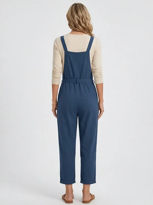Women's Tie-Waist Patch-Pocket Cropped Overall Jumpsuit