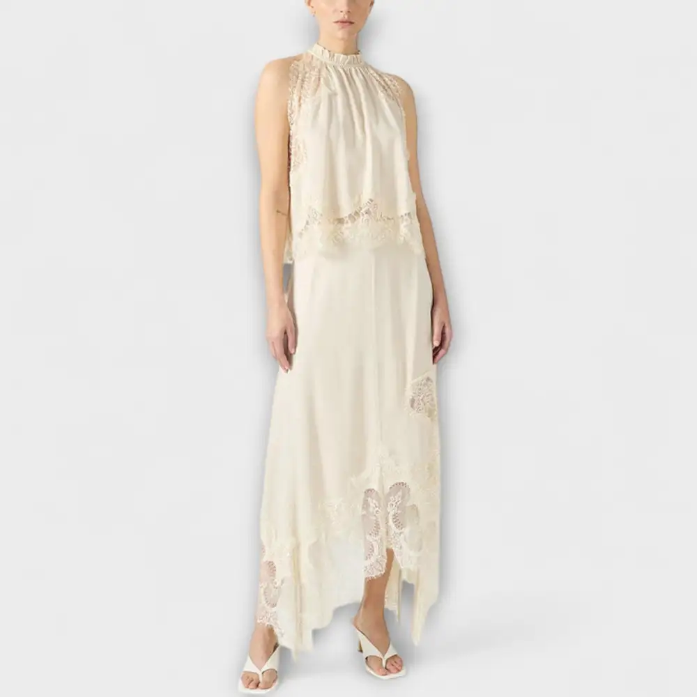 Pleated Lace Satin Casual Dress