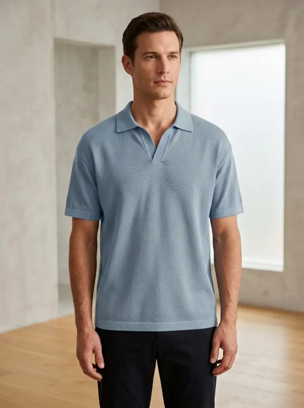 Textured-Knit V-Neck Men's Polo Shirt