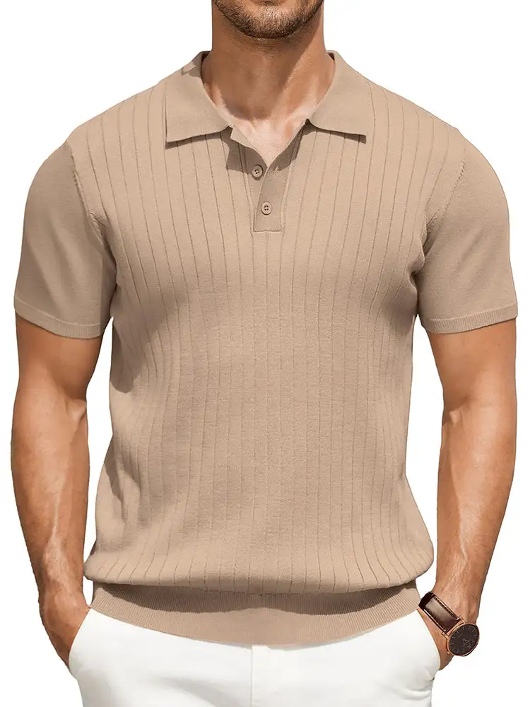 Casual Ribbed Knitted Polo Shirt