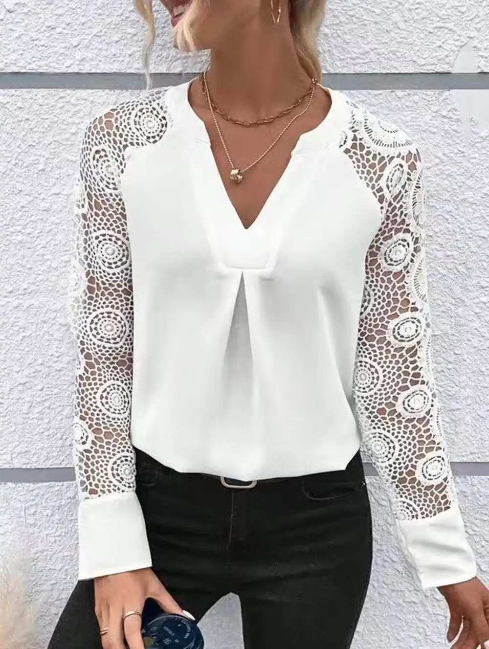 Lace Detail V Neck Blouse