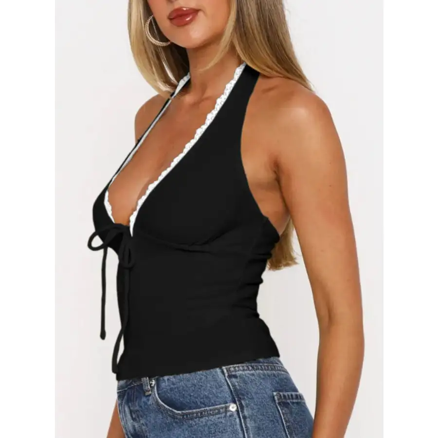 Lace Detail Halter Neck Camisole Top