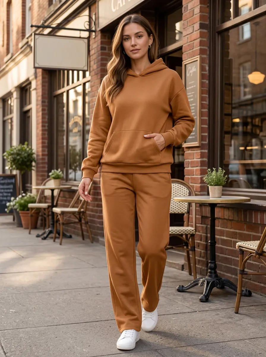 Women's Camel Hooded Lounge Set